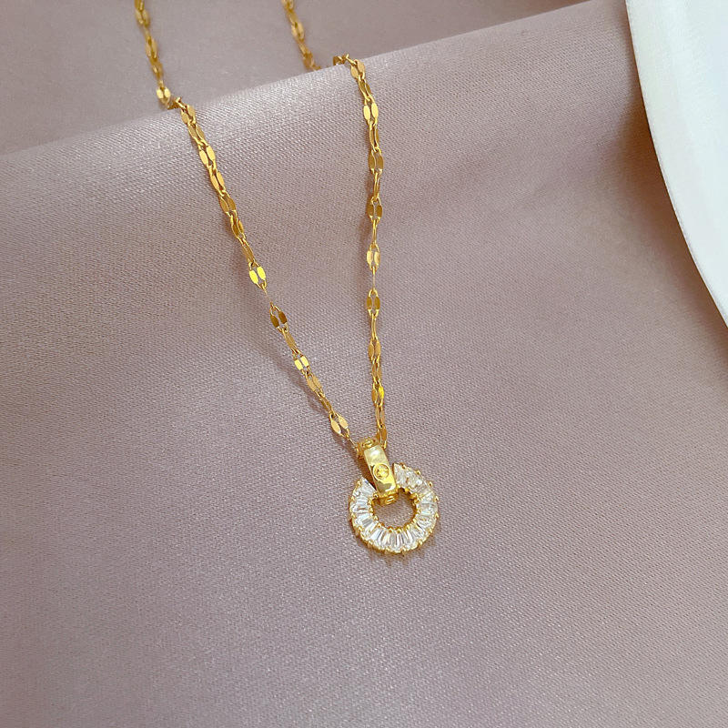 18k Gold Plated Ladies Jewelry Bling Circle Zircon Round Pendant Earring Necklace Jewelry for Women