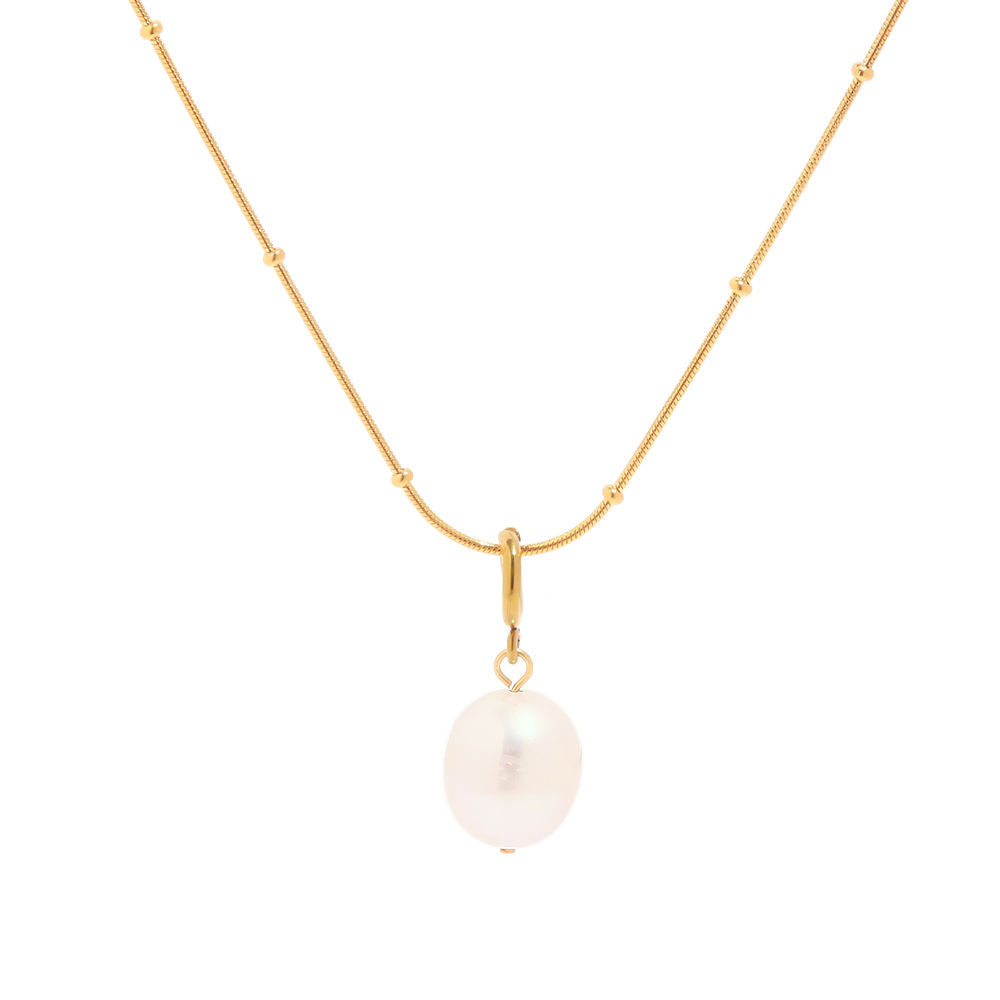 Huge Natural Freshwater Pearl Pendant Necklace Titanium Steel 18K Gold-plated Beads Necklace