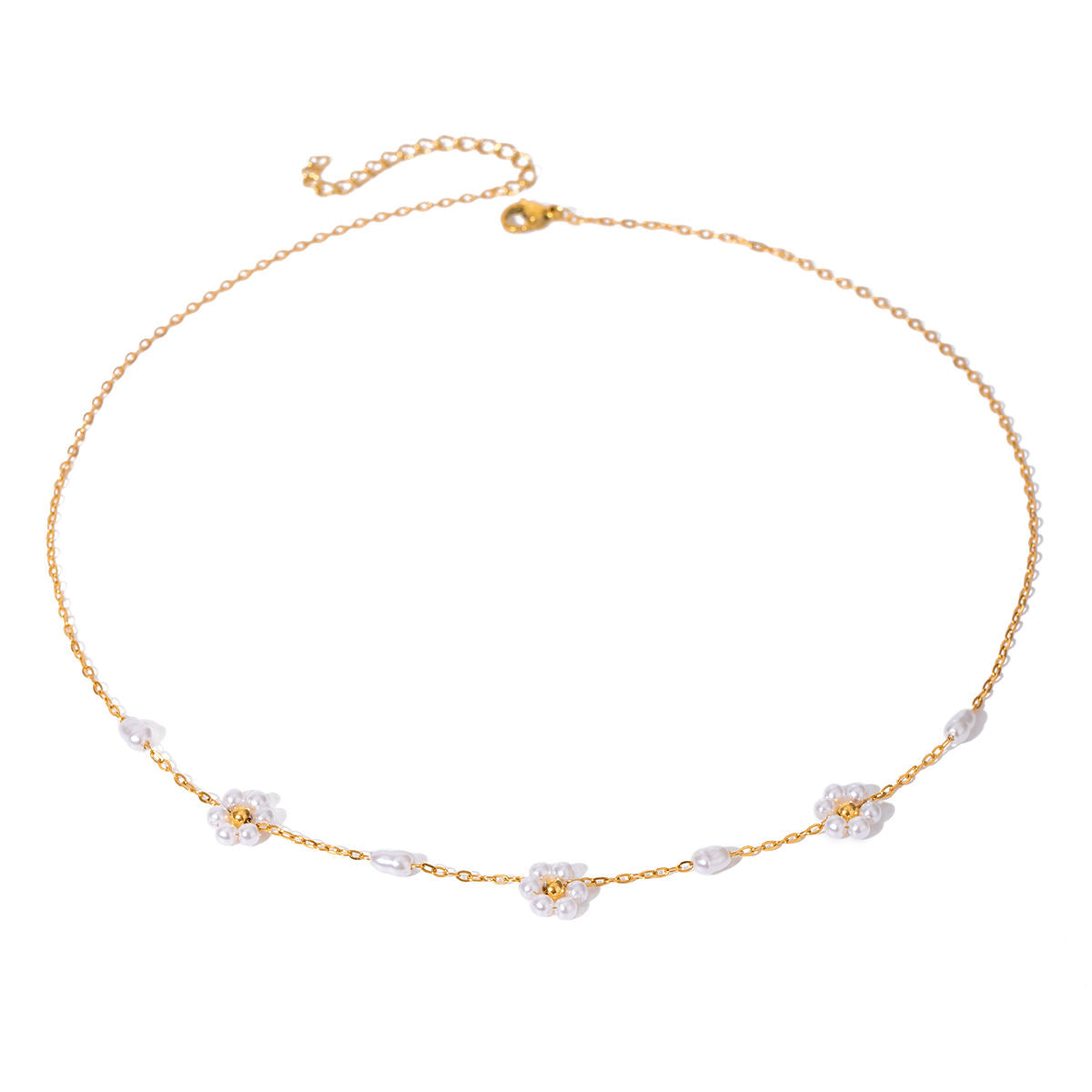 PVD Gold Plating Vintage Jewelry Stainless Steel Pearl Flower Necklace