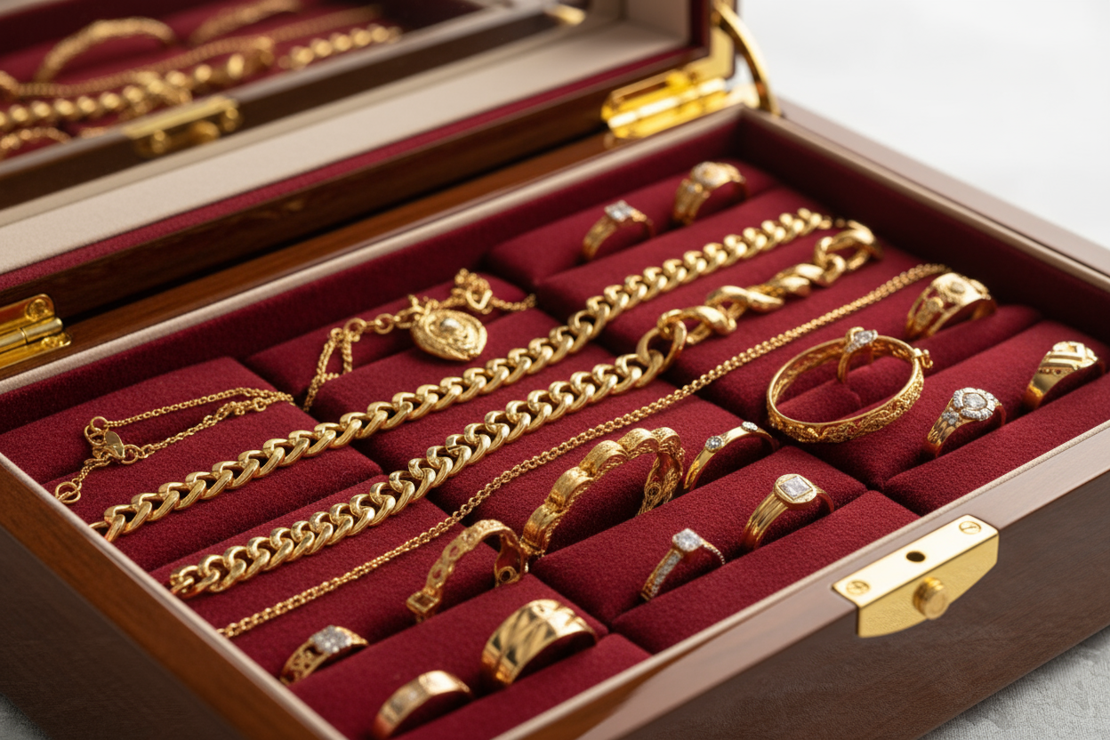 gold jewellery in box