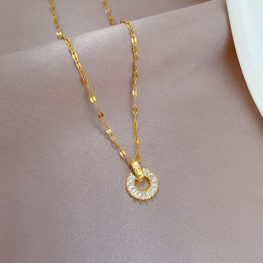 18k Gold Plated Ladies Jewelry Bling Circle Zircon Round Pendant Earring Necklace Jewelry for Women