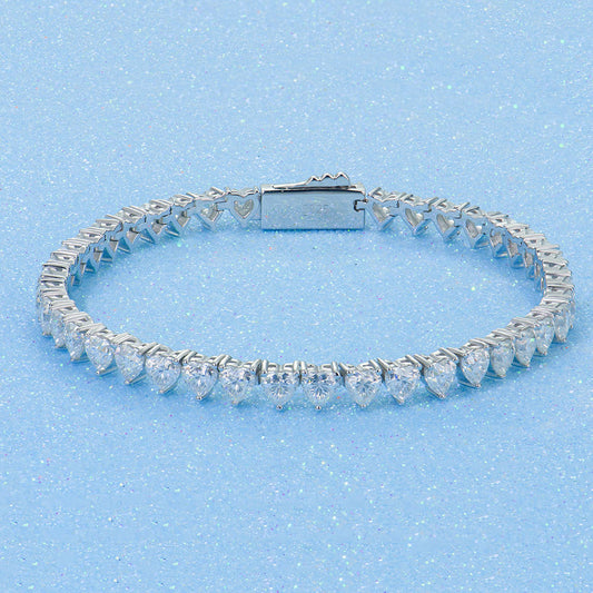 Silver Fine Jewelry White 4*4mm Heart-Shaped DEF Shiny 18cm Classic Style Fashionable Moissanite Diamond Tennis Bracelet