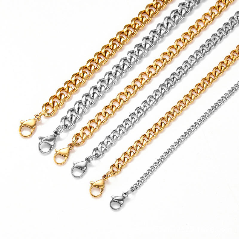 Non Tarnished Waterproof Hip Hop Gold Plated Stainless Steel Rose Gold Cuban Link Chains Necklace Jewelry for Men