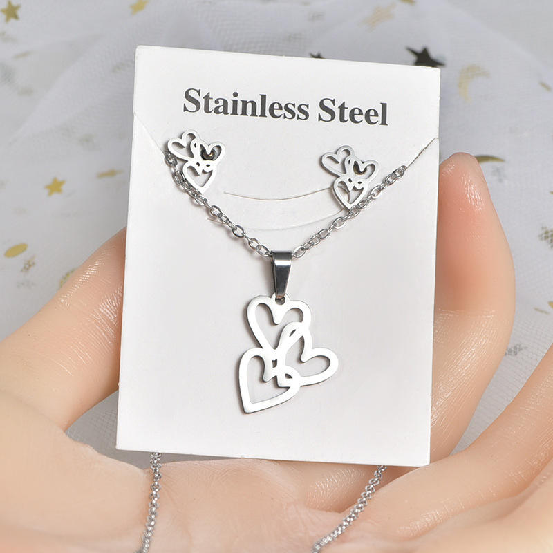 Tarnish Free Stainless Steel Necklace Silver Hollow Butterfly Heart Star Tree Women Girlfriend Gift Necklace Earring Jewelry Set